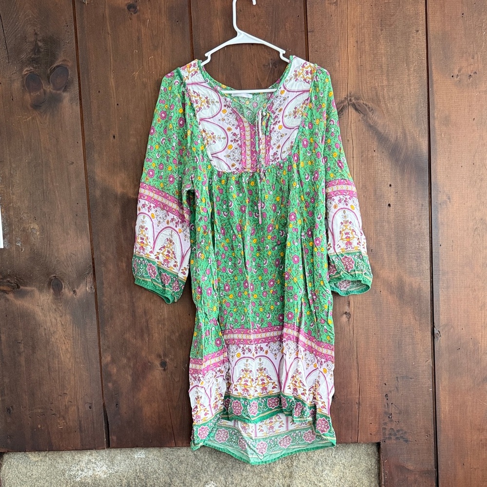 Floral Green and Pink Boho Dress